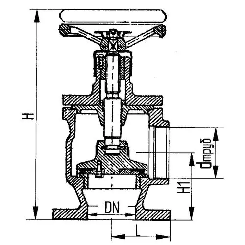Клапан запорный угловой фланцевый концевой пожарный 65x10 мм 595-35.096-02 (ИТШЛ.491126.001-02)