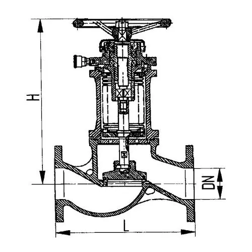 Фланцевый проходной сильфонный судовой запорный клапан с ручным управлением 521-35.1820 