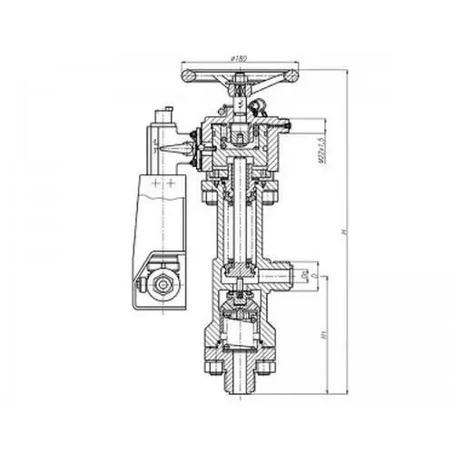Бронзовый запорный угловой штуцерный бессальниковый клапан с герметизацией с пневмоприводом